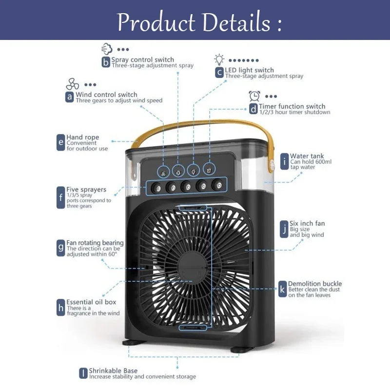 3 in 1 Air Cooler with LED & Humidifier